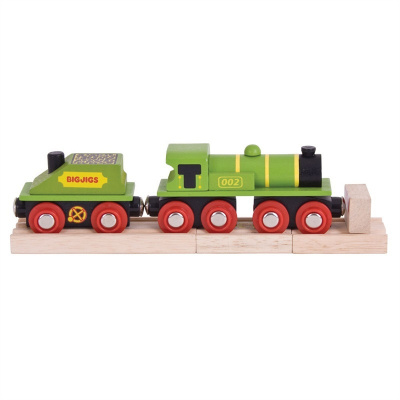 Zelená lokomotíva s tendrom + 3 koľajnice Bigjigs Rail