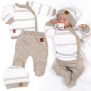 Baby Nellys Pletená sada pre bábätko s jemným prúžkom 3D, lux - béžová, biela, veľ. 68, 68 (3-6m)