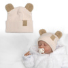 Dvojvrstvová rebrovaná čiapočka s uškami boucle medvedík - béžová Baby Nellys