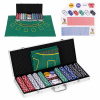 ModernHome Blackjack Poker Set 500 žetónov 2 balíčky kariet Uzamykateľné puzdro na hraciu podložku s kockou