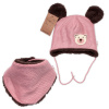 Pletená zimná čiapka s kožúškom a šatkou Teddy Bear, Baby Nellys, ružová, veľ. 80/86
