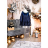 Dievčenské šaty - Dievčenské šaty, Velor, Navy Blue, Vianoce (Formálne šaty asymetrické spoločenstvo princezná)