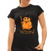 Wizard - mačací čarodejník - dámske tričko s potlačou - Tričkový | XL | Čierna | Dámske - super slim