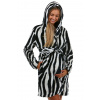 Černošedý těhotenský i kojící huňatý župan s kapucí zebra vzor 1Z1481 bílá S + První výměna zboží zdarma.