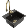 Mexen Milo granitový drez s 1-komorou a kuchynskou batériou Savita, čierny/zlatý metalik- 6505-75-672601-50