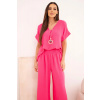 Legínovo Kombinácia s náhrdelníkom blúzka + nohavice ružová Farba: Ružová, Veľkosť: UNI