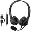 Genius HS-235U AI, Headset, drôtový, náhlavný, mikrofón, Copilot, ovládanie hlasitosti, kábel 2,4m, USB-C, USB, čierny