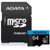 ADATA Premier microSDXC 64GB UHS-I CLASS10 A1+ adaptér / AUSDX64GUICL10A1-RA1