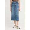 Rifľová sukňa Tommy Hilfiger modrá farba, midi, rovný strih, WW0WW46503 36