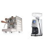 Rocket Espresso Appartamento, white, walnut + Eureka Atom 60, chrome