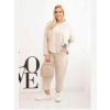 Kesi Włoski Komplet dámsky Plus Size maslo mikina a nohavice s vreckami béžový