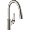 Hansgrohe FOCUS M42 drezová batéria 180, vyťahovateľná spŕška, 2jet, sBox 71821800 vzhľad nerezovej ocele