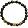 Pánsky Glosery náramok 8mm lesklý čierny achát a tigrie oko, šesťhran a stopery s čiernymi zirkónmi Farba: zlatá, Obvod zápästia: M 17 cm