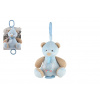 Teddies Medveď plyš 18cm záves na postieľku/kočík nat. hrací strojček modrý na karte v sáčku 0+