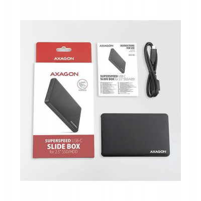 AXAGON EE25-SLC, USB 3.2 Gen 1 - SATA 6G, 2.5" SLIDE box, bezskrutkový, čierny (EE25-SLC)