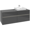 VILLEROY & BOCH Collaro závesná skrinka pod umývadlo na dosku (umývadlo vpravo), 4 zásuvky, s LED osvetlením, 1400 x 500 x 548 mm, Glossy Grey, C075B0FP