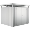 Plechový záhradný domček Biohort HighLine H3 dvojkrídlové dvere 254x214 cm strieborný metalický