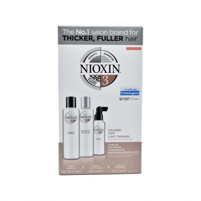 Nioxin System 3 čistiaci šampón 300 ml + revitalizačný kondicionér pre pokožku hlavy 300 ml + starostlivosť na vlasy a vlasovú pokožku 100 ml darčeková sada