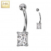 14kt zlatý piercing do pupku s Baguette zirkón, Au 585/1000 Farba: biele zlato