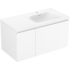 Mexen Rivel, kúpeľňová skrinka 90 cm s pravým umývadlom Vela, 1S, 1D, s drážkami, biela matná, 91A23-09047-3-BBFF01-W23P01