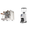 Rocket Espresso Appartamento, white, walnut + Eureka Atom Specialty 65, white