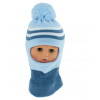 BABY NELLYS Zimní čepička / kukla s bambuli - sv. modrá s proužky Baby Nellys 8596309195155