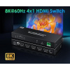 Rozbočovač PremiumCord HDMI switch 4:1 8K @ 60Hz, 4K @ 120Hz, 1080P, HDR, ovládanie tlačidlom a diaľkovým ovládačom (KHSWIT41H)