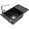 Mexen Elias, 1-komorový granitový drez 795x480x200 mm a drezová batéria Flora, čierna-zlatá metalíza, 6511-75-670401-00