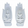Nefertitis Namaste mudra soška s dvoma Buddhami - biela NF35164 - cca 21 cm