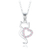 MINET Strieborný náhrdelník mačka so srdcom s bielymi a ružovými zirkónmi