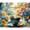 Diamantový obraz Šálka kávy s kvetmi