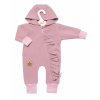 Teplákový overal s volánikom a kapucňou GIRL, Baby Nellys, púdrový, veľ. 80 86 (12-18m)
