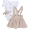 Mušelínová suknička s lacnom, bodýčko a čelenka, 3D sada, biela/béžová