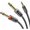 MOCNY KABEL PREDNÝ AUDIO 1X TRS 3,5MM DO 2X TS 6,35MM OPLOCIE