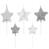 Tortové sviečky Strieborné hviezdy 5 ks