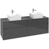 VILLEROY & BOCH Collaro závesná skrinka pod dve umývadlá na dosku, 4 zásuvky, 1600 x 500 x 548 mm, Glossy Grey, C05200FP