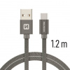 Datový kábel Swissten Textile USB / USB-C 1,2 m Šedý 71521202