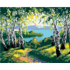 Maľovanie podľa čísel – Jesenná lesná krajina s brezami a riekou, 40 × 50 cm, napnuté plátno na rám 8596530052098