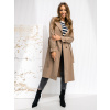 Dámský dlhý kabát typu trenčkot vo farbe cappuccino Bolf 4494