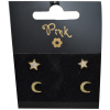 Pozlátené náušnice - set 4 kusov, mesiac a hviezda