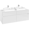 VILLEROY & BOCH Collaro závesná skrinka pod dve umývadlá na dosku, 4 zásuvky, 1400 x 500 x 548 mm, Glossy White, C07600DH