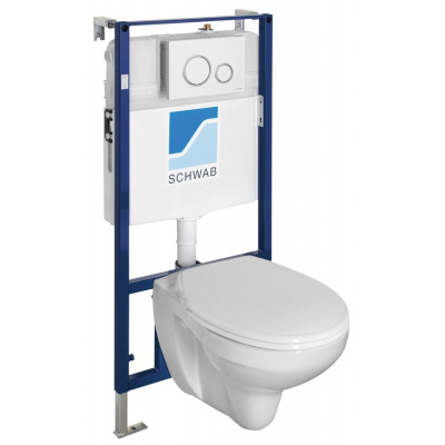 Sapho Závesné WC TAURUS s podomietkovou nádržkou a tlačidlom Schwab, biela SPH LC1582-SET5