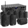 Power Dynamics PV240BT zvuková inštalácia - 8 BGO30 čierne nástenné reproduktory - 4-zónový zosilňovač - Bluetooth