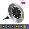 vidaXL Zapustené solárne svetlá do zeme 8 ks, LED svetlá, RGB farby - Srieborná - 24582-165998