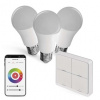 Sada GoSmart: 3x LED žiarovka E27 / 11W / RGB / Zigbee, 1x ovládač scén