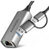 AXAGON ADE-TXCA, USB-C + USB-A 3.2 Gen 1 - Gigabitová sieťová karta, Asix AX88179, automatická inštalácia