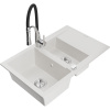 Mexen Gaspar, 1,5-komorový granitový drez 737x475x177 mm a drezová batéria Aster, biela, 6507-20-73450-07