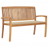 Stohovatelná zahradní lavice s poduškou 128,5 cm masivní teak Béžová 3063282