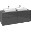 VILLEROY & BOCH Collaro závesná skrinka pod dve umývadlá na dosku, 4 zásuvky, 1400 x 500 x 548 mm, Glossy Grey, C07600FP