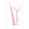 Silikónová lyžička + U-tvarovaný kefu - ružová